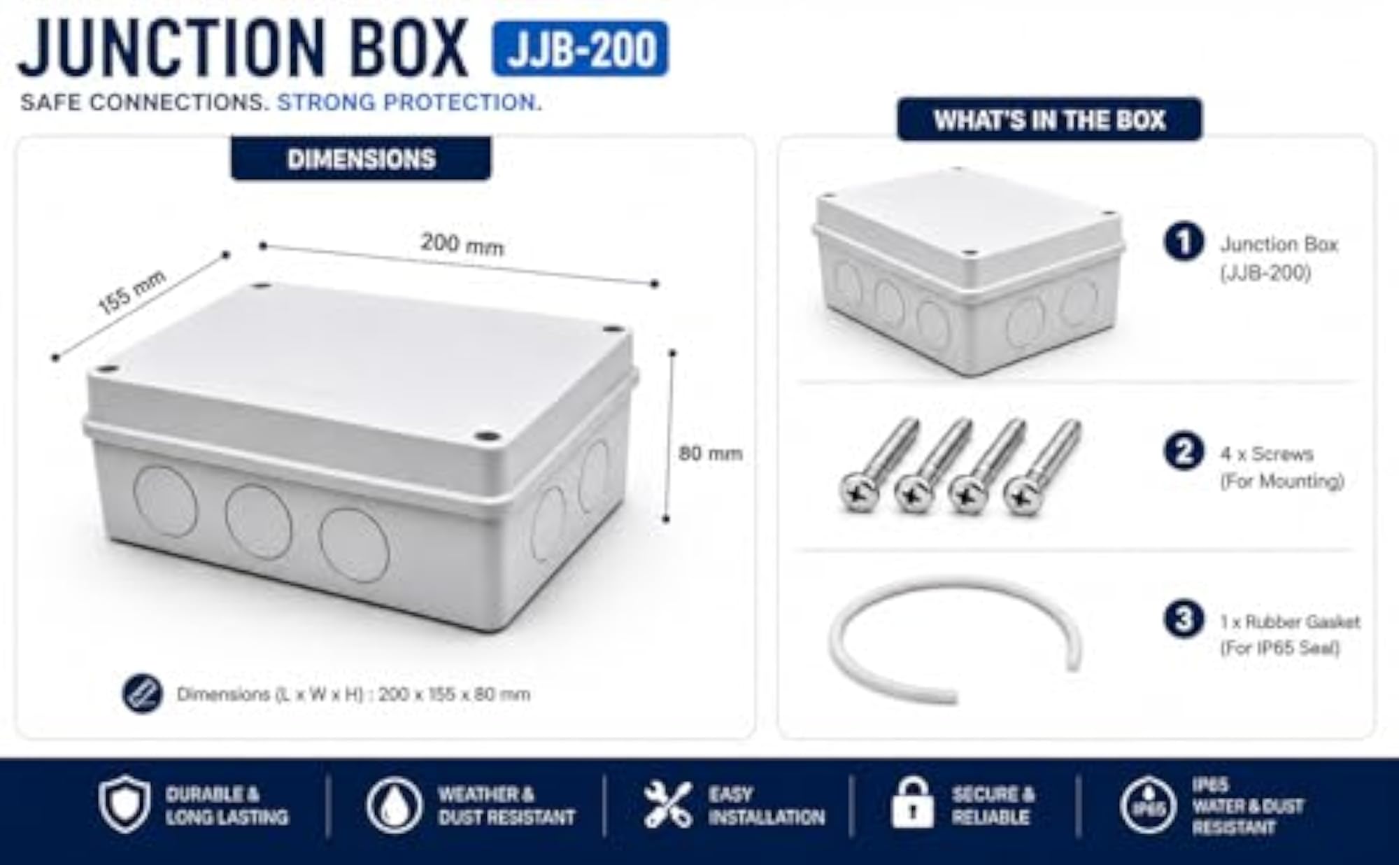 ABS Junction Box IP65 Waterproof 200x155x80 mm